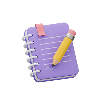 3d illustration of notebook and pencil, writing, studying, planning.