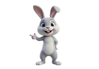 Obraz premium transparent anthropomorphic rabbit mascot, photorealistic cgi, smiling and pointing forward full-body, isolated against a transparent backdrop with maximum copy space. Concept for professional mascot