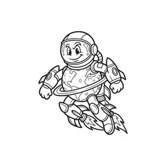 Naklejka premium Highly Detailed Astronaut Rocket Vector Illustration, Tattoo Style Line Art Black and White Isolated 