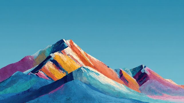 Vibrant abstract mountain peaks under a clear blue sky
