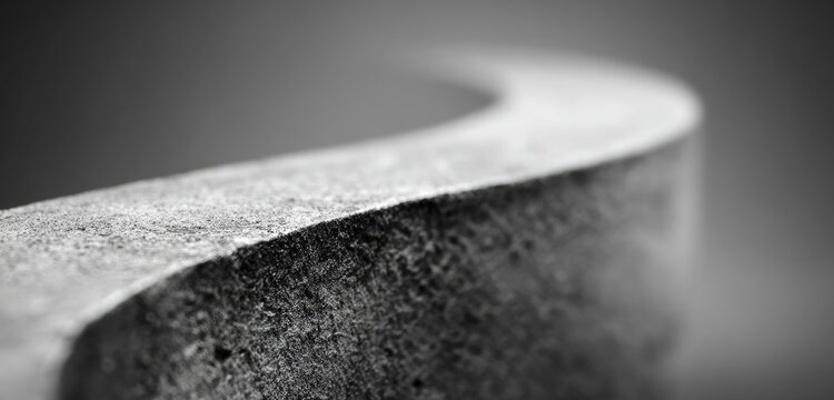 Macro black and white shot of a curved, textured edge against a blurred background