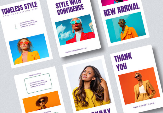 Fashion Social Media Post Template Collection Modern Promotional Square Layout Set