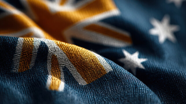Closeup of the australian flag with blue, yellow, and white colors