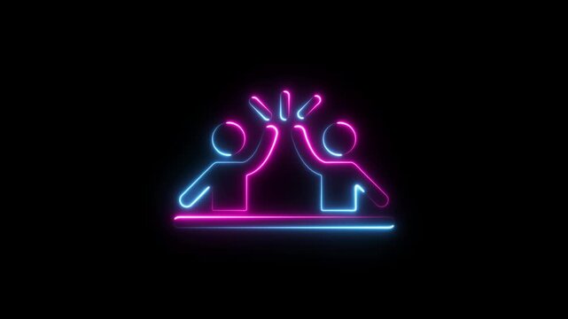 Glowing neon celebration card icon animation isolated on black background