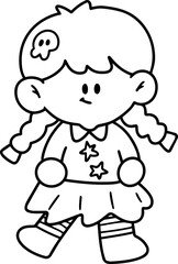 Fototapeta premium Cute Halloween cartoon illustration of children wearing adorable fantasy ghost costumes. Hand-drawn playful, and spooky-cute characters, perfect for holiday themes, kids activitie