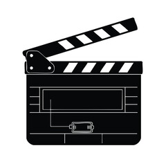 Fototapeta premium Production slate board silhouette icon from film crew gear set bundle item.