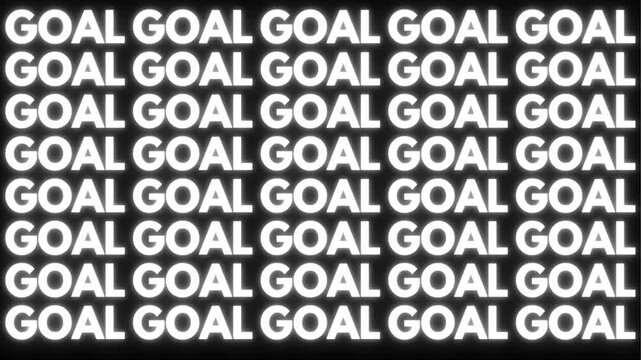 Repeating goal words pattern in white and grey on black background world cup 2026