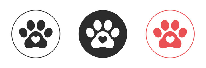 Animal paw icon, pet footprint symbols, flat design graphics, veterinary care concept, vector illustration © CreativeLens