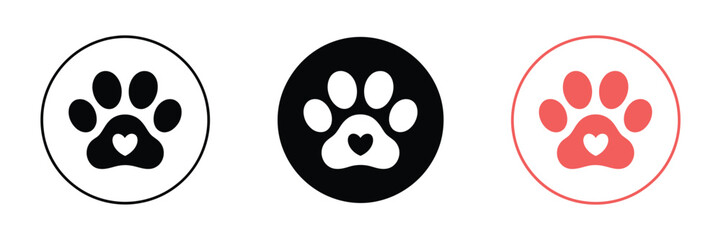 Animal paw icon, pet footprint graphics, flat design symbols, veterinary care concept, vector illustration © CreativeLens