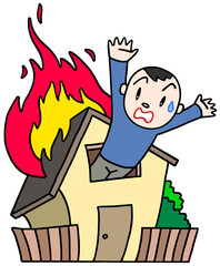 事故のイラスト - 火災・火事・家屋火災・被災者 © T-KONI