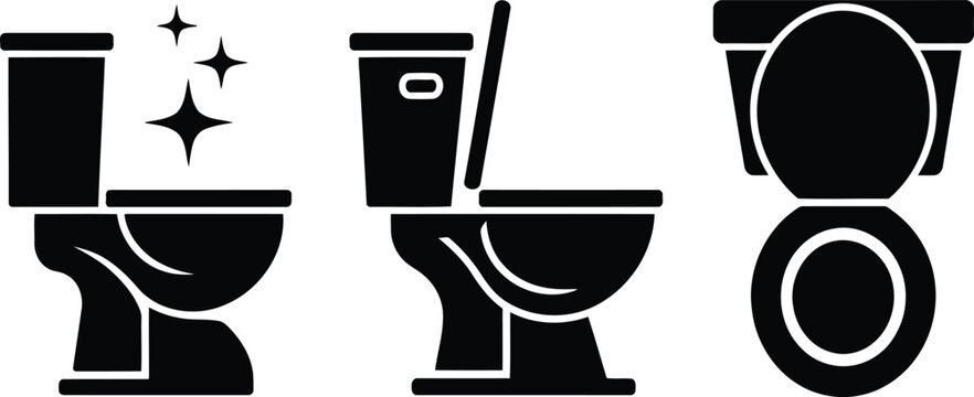 Three toilet silhouettes modern bathroom fixtures in black and white