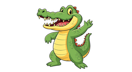 Fototapeta premium Happy Cartoon Alligator Waving Hand, Friendly Reptile Character
