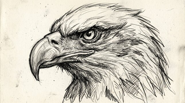 Majestic Eagle Head Pencil Sketch Illustration on Vintage Paper