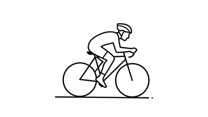 Obraz premium Clean line art illustration depicts a professional cyclist in a streamlined position riding a racing bicycle on a flat road.