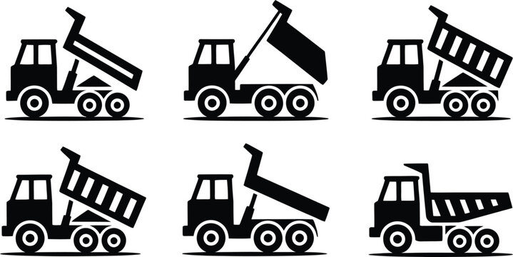 Black Silhouette Dump Trucks Vector Icons