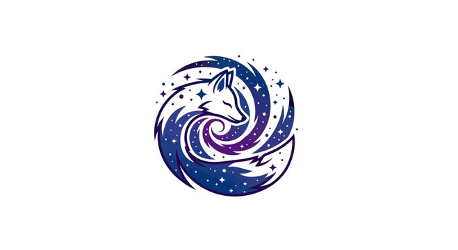 Mystical Fox in Cosmic Swirl Logo Design.