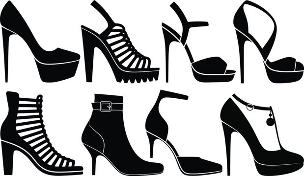 Stylish high heel shoe collection a black and white silhouette showcase