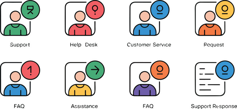 Customer service support icons with people and speech bubbles  assistance and help desk