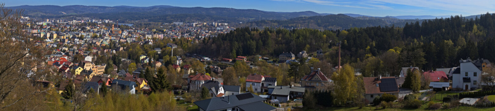 Panoramic view from the observation tower on the hill Petrin at Jablonec nad Nisou, Czech Republic, Europe
