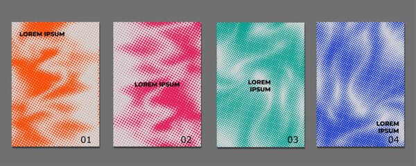 Abstract colorful halftone liquid wave patterns set with ripple distortion in modern vibrant style © Thuong
