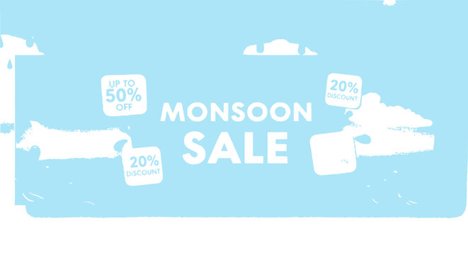 Monsoon Sale Up to 50% Off Discount Offer, Seasonal Promotion, Advertising Background