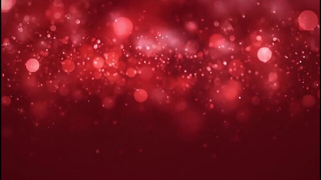 A vibrant red background features a cascade of blurred, sparkling lights creating a festive and dynamic atmosphere.
