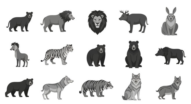 Collection of various wild animal silhouettes.