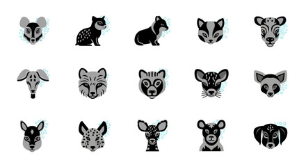 Collection of various animal face illustrations. © Abidzar
