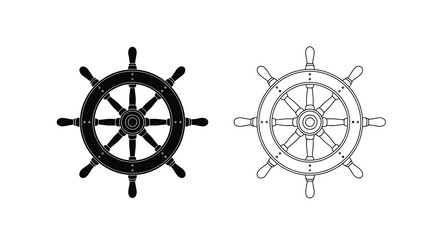 Obraz premium Ship wheel silhouettes on a white background