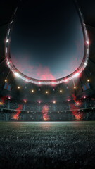 Naklejka premium Football stadium at night. An imaginary soccer stadium is modelled and rendered.