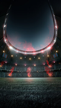 Football stadium at night. An imaginary soccer stadium is modelled and rendered.