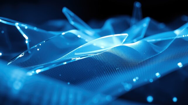 Abstract blue waves, digital network. Glowing lines create futuristic landscape, technology concept. Smooth curves, dynamic energy.