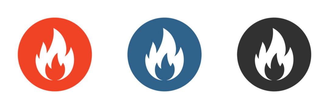 Fire icon, bonfire flame symbols, burning heat graphics, isolated white background, vector illustration