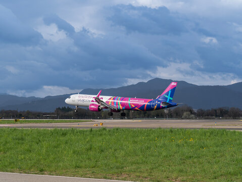 Wizzair Airbus A321 NEO (250th Aircraft Livery) is landing at BGY Milano Bergamo international airport