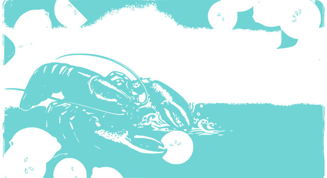 Seafood Delight: Artistic Lobster Illustration with Lemon Slices and Water Splash
