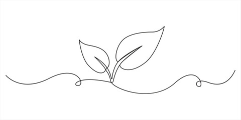 Single continuous line art sprout growth isolated on white background. Vector illustration One continuous line growing sprout. Hand drawn doodle line art plant hand drawn leaf icon illustration with s © SS line art