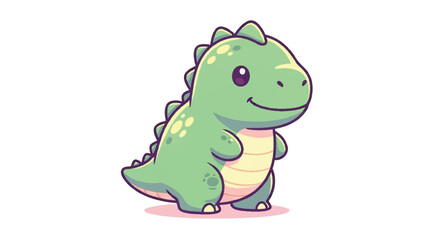 Fototapeta premium Adorable green baby dinosaur cartoon illustration smiling happily.