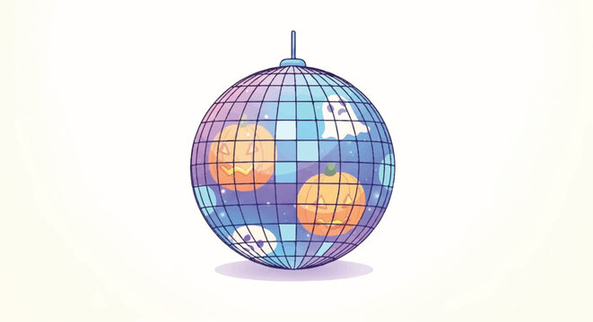 Hand Drawn Halloween Themed Mirror Ball with Pumpkins.