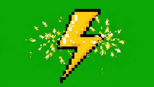 Pixel art lightning bolt electric charge motion background.