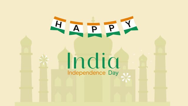 Festive banner with national color decorations. India Independence day concept. Full length Icon animation illustration. High quality&nbsp;4k&nbsp;footage