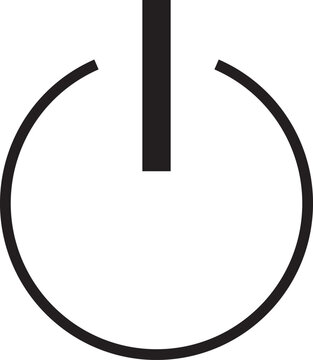 A simple black power button icon symbol on a white background, representing on and off functionality