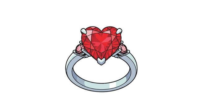 Elegant silver ring with a large heart-shaped red ruby gemstone.
