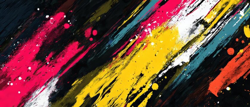 Vibrant abstract painting with bold brush strokes and splashes