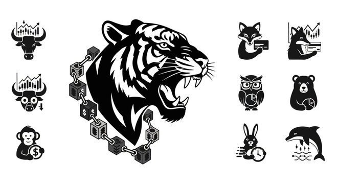 Black and white tiger head illustration.