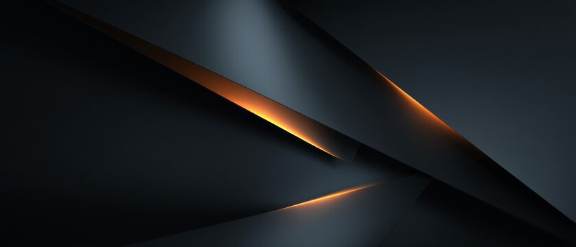 Abstract dark geometric background with glowing orange light accents
