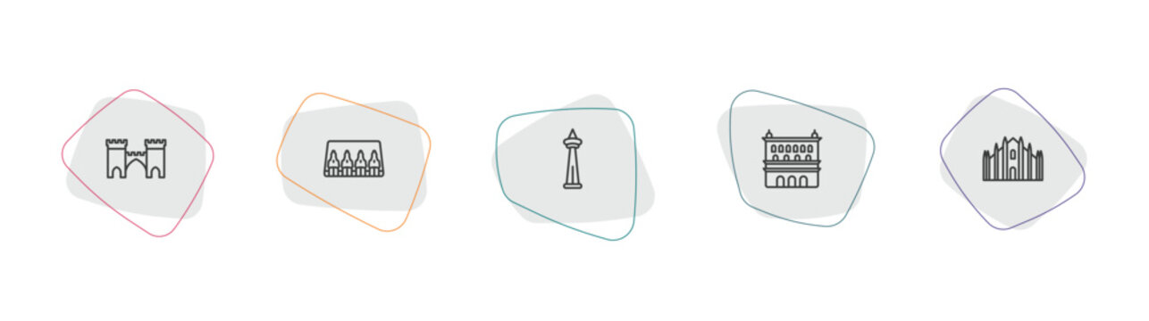 monuments outline icon set. linear vector for ui, web and mobile. thin line medieval, abu simbel, icons.