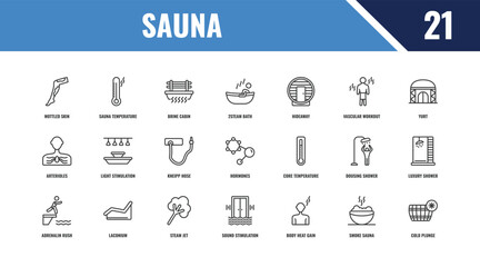 sauna outline icon set. linear vector for ui, web and mobile. thin line sauna temperature, yurt, core temperature icons. © Farahim