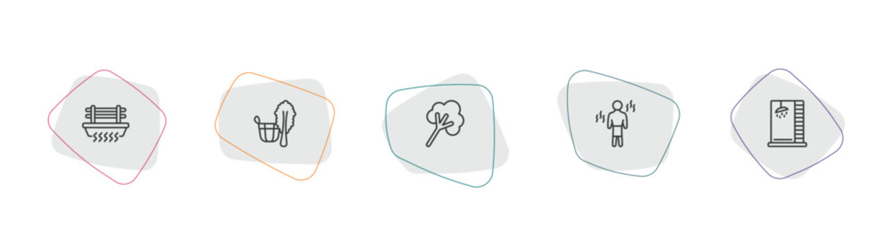 sauna outline icon set. linear vector for ui, web and mobile. thin line brine cabin, vasta, steam jet icons.