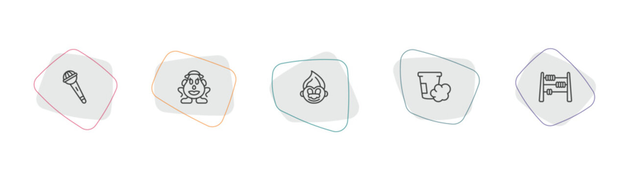 toys outline icon set. linear vector for ui, web and mobile. thin line microphone toy, mrs potato toy, troll toy icons.