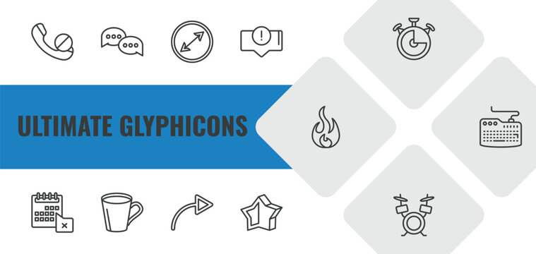 ultimate glyphicons outline icon set. linear vector for ui, web and mobile. thin line phone blocked, message bubble, circle sizes icons.